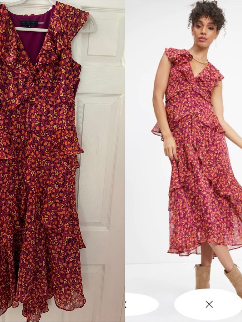 Vici Magenta Floral Ruffle Midi Dress